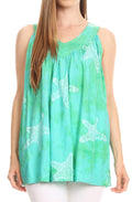 Sakkas Ester Casual Everyday Summer Tie-dye Tank Top V-neck Sleeveless#color_Green