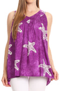 Sakkas Ester Casual Everyday Summer Tie-dye Tank Top V-neck Sleeveless#color_Purple