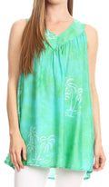 Sakkas Emilia Tie-dye Summer V neck Tank Top Sleeveless Relax Fit Casual#color_Green