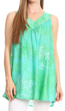 Sakkas Emilia Tie-dye Summer V neck Tank Top Sleeveless Relax Fit Casual