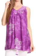 Sakkas Emilia Tie-dye Summer V neck Tank Top Sleeveless Relax Fit Casual#color_Purple