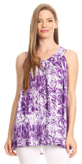 Sakkas Donata Summer Casual Tank Top V-neck Sleeveless Tie-dye with Batik#color_Purple 