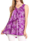 Sakkas Rossana Sleeveless Fresh Summer Top Blouse Tie Dye and Batik Relax Fit#color_Purple