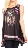 Sakkas Lucia Womens Summer Sleeveless Casual Tank Top Bohemian Print Soft Jersey#color_Black