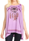 Sakkas Lucia Womens Summer Sleeveless Casual Tank Top Bohemian Print Soft Jersey#color_Lilac