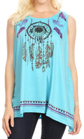 Sakkas Lucia Womens Summer Sleeveless Casual Tank Top Bohemian Print Soft Jersey#color_Turquoise