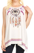 Sakkas Lucia Womens Summer Sleeveless Casual Tank Top Bohemian Print Soft Jersey#color_White
