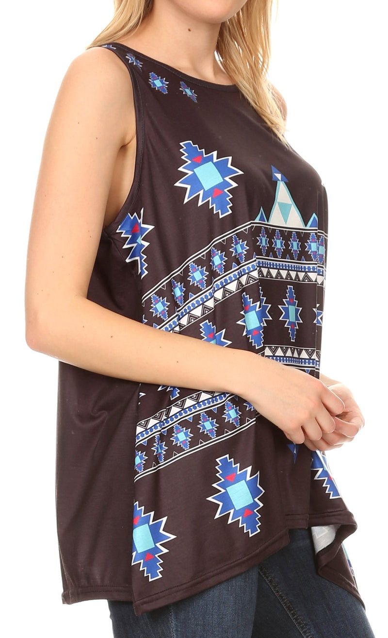 Sakkas Juliana Womens Summer Sleeveless Tank Top Printed Dashiki Jersey Knit