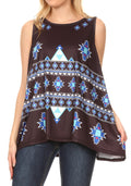 Sakkas Juliana Womens Summer Sleeveless Tank Top Printed Dashiki Jersey Knit#color_17302-Black