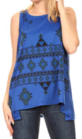 Sakkas Juliana Womens Summer Sleeveless Tank Top Printed Dashiki Jersey Knit#color_17302-Blue