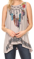 Sakkas Juliana Womens Summer Sleeveless Tank Top Printed Dashiki Jersey Knit#color_17304-Grey
