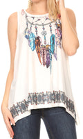 Sakkas Juliana Womens Summer Sleeveless Tank Top Printed Dashiki Jersey Knit#color_17304-White