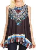 Sakkas Juliana Womens Summer Sleeveless Tank Top Printed Dashiki Jersey Knit#color_Black
