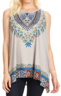 Sakkas Juliana Womens Summer Sleeveless Tank Top Printed Dashiki Jersey Knit#color_Grey
