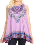 Sakkas Juliana Womens Summer Sleeveless Tank Top Printed Dashiki Jersey Knit#color_Lilac