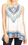 Sakkas Juliana Womens Summer Sleeveless Tank Top Printed Dashiki Jersey Knit#color_White