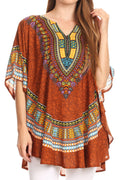 Sakkas Alba Tribal Circle Cover-up Tunic Vibrant Colors Relaxed#color_Brown