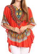 Sakkas Alba Tribal Circle Cover-up Tunic Vibrant Colors Relaxed#color_Orange