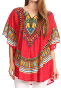 Sakkas Alba Tribal Circle Cover-up Tunic Vibrant Colors Relaxed#color_Red