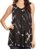 Sakkas Sana Tie Dye Sleeveless Embroidered V-Neck Tank Tunic Top Blouse / Cover Up#color_Black