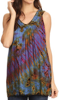 Sakkas Sana Tie Dye Sleeveless Embroidered V-Neck Tank Tunic Top Blouse / Cover Up#color_Multi