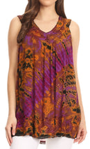 Sakkas Sana Tie Dye Sleeveless Embroidered V-Neck Tank Tunic Top Blouse / Cover Up