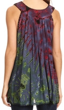 Sakkas Sana Tie Dye Sleeveless Embroidered V-Neck Tank Tunic Top Blouse / Cover Up