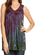 Sakkas Sana Tie Dye Sleeveless Embroidered V-Neck Tank Tunic Top Blouse / Cover Up#color_Raspberry