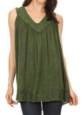 Sakkas Maissa  Sleeveless V-neck Tank Top  with Crochet Trim and Embroidery#color_Green