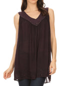 Sakkas Maissa  Sleeveless V-neck Tank Top  with Crochet Trim and Embroidery#color_Purple
