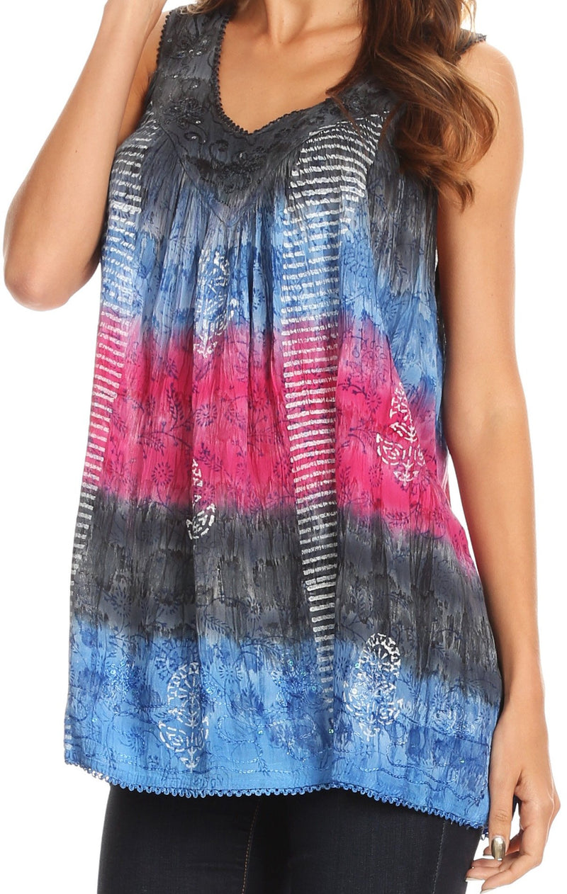 Sakkas Renee Dip Dye Floral Print Tank with Sequins and Embroidery