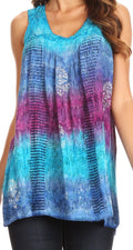 Sakkas Renee Dip Dye Floral Print Tank with Sequins and Embroidery#color_Fuchsia/Turquoise