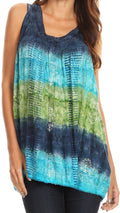 Sakkas Renee Dip Dye Floral Print Tank with Sequins and Embroidery#color_Navy/Green