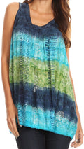 Sakkas Renee Dip Dye Floral Print Tank with Sequins and Embroidery#color_Navy / Green 