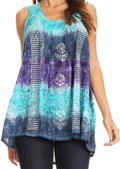 Sakkas Renee Dip Dye Floral Print Tank with Sequins and Embroidery#color_Purple / Turquoise 