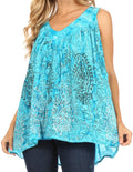 Sakkas Alyse Crinkle Tie Dye Tank with Sequins and Embroidery#color_Turquoise