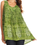 Sakkas Alyse Crinkle Tie Dye Tank with Sequins and Embroidery#color_Green