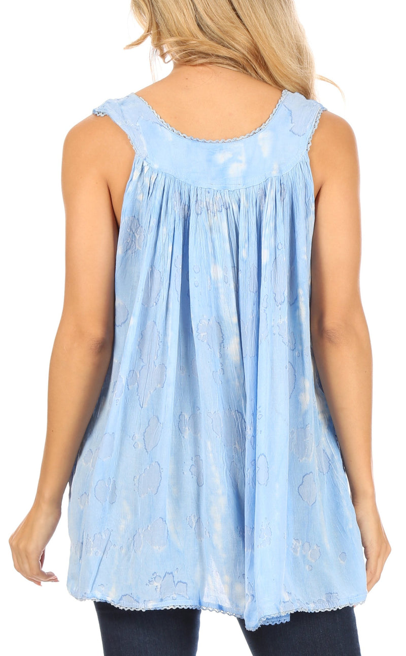 Sakkas Alyse Crinkle Tie Dye Tank with Sequins and Embroidery