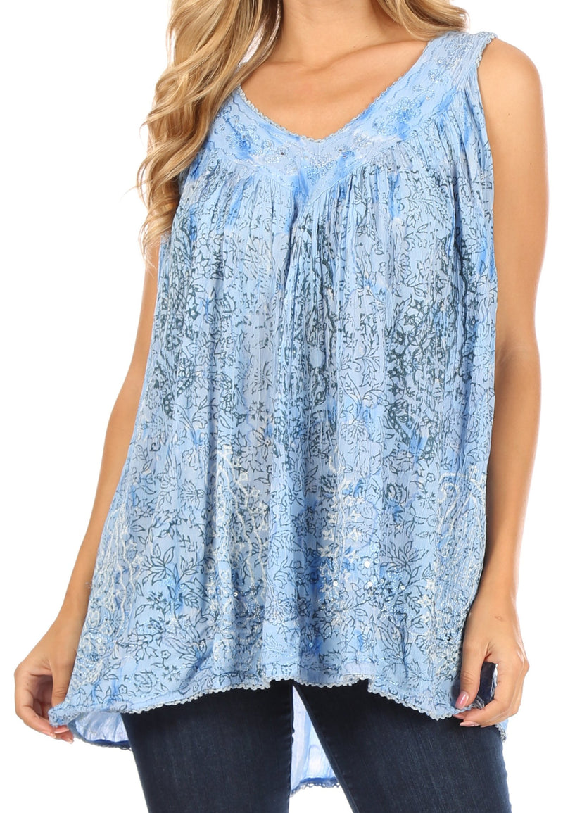 Sakkas Alyse Crinkle Tie Dye Tank with Sequins and Embroidery