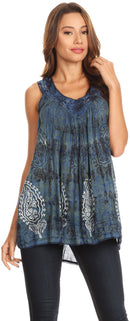 Sakkas Alyse Crinkle Tie Dye Tank with Sequins and Embroidery