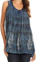 Sakkas Alyse Crinkle Tie Dye Tank with Sequins and Embroidery#color_Navy