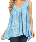 Sakkas Alyse Crinkle Tie Dye Tank with Sequins and Embroidery#color_Teal