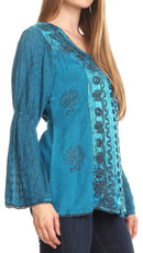 Sakkas Soraya Embroidered Eyelet Button Down Blouse Top with Long Sleeves and Ties