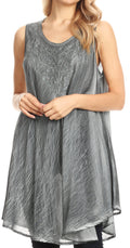 Sakkas Lana Ombre Tie Dye Embroidered Tank Style Long Summer Top | Cover Up#color_Grey