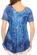 Sakkas Mira Tie Dye Two Tone Sheer Cap Sleeve Relaxed Fit Embellished Tunic Top