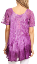 Sakkas Mira Tie Dye Two Tone Sheer Cap Sleeve Relaxed Fit Embellished Tunic Top