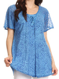 Sakkas Terhas Relaxed Fit Animal Print Crepe Sleeve Drawstring Blouse | Cover Up#color_Blue