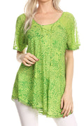 Sakkas Terhas Relaxed Fit Animal Print Crepe Sleeve Drawstring Blouse | Cover Up#color_Green