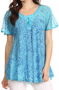 Sakkas Terhas Relaxed Fit Animal Print Crepe Sleeve Drawstring Blouse | Cover Up#color_Turquoise