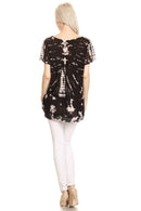 Sakkas Josea Relaxed Fit Tie Dye Embroidered Crepe Cap Sleeve Blouse | Cover Up